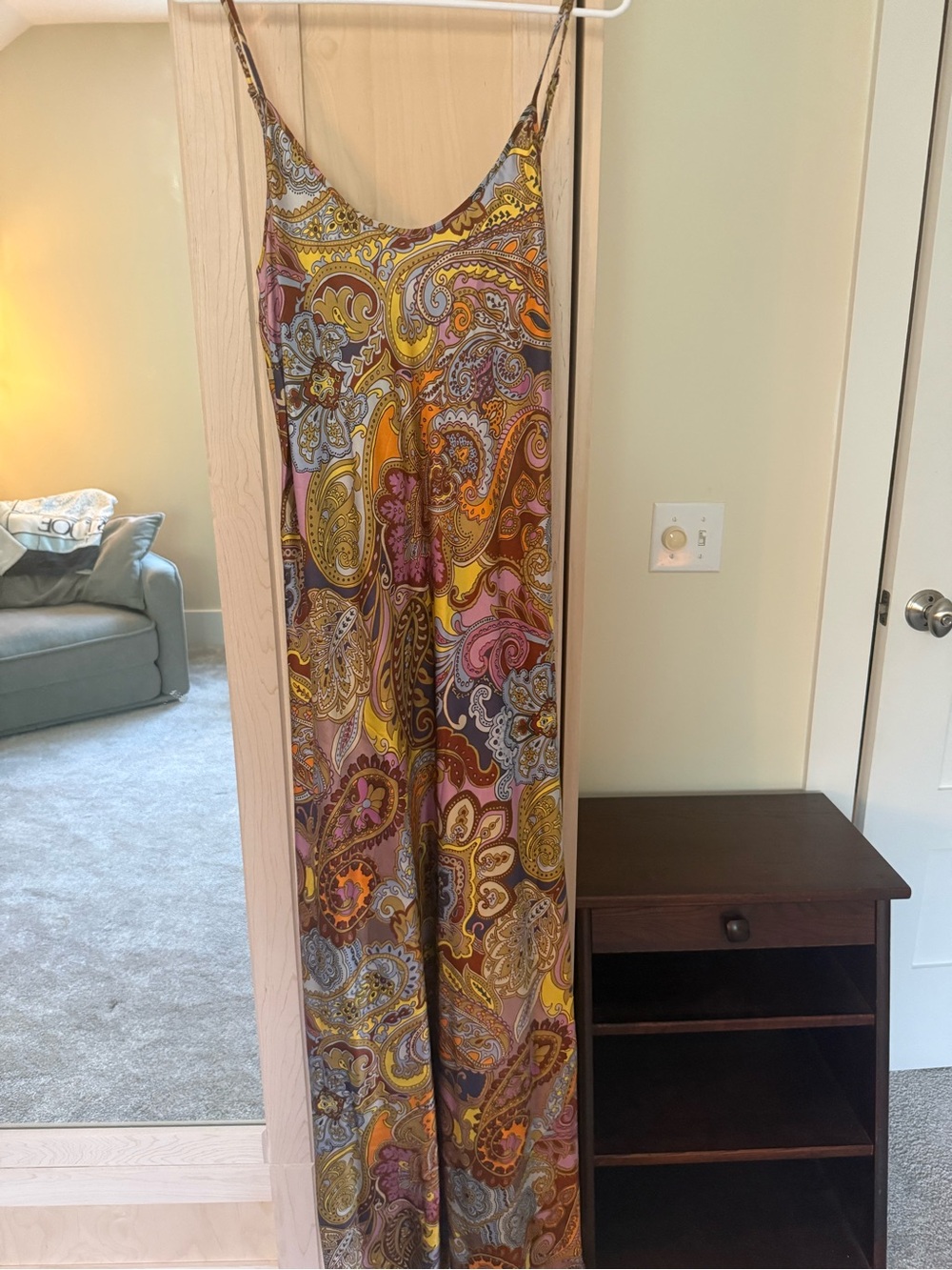 Johnny Was Paisley Slip Dress in Yellow, Brown & Pink